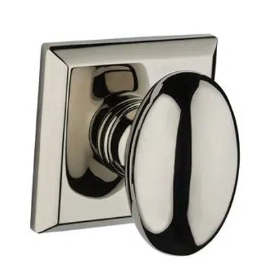 Baldwin Ellipse Single Dummy Door Knob With Traditional Square Rose In Lifetime Bright Nickel