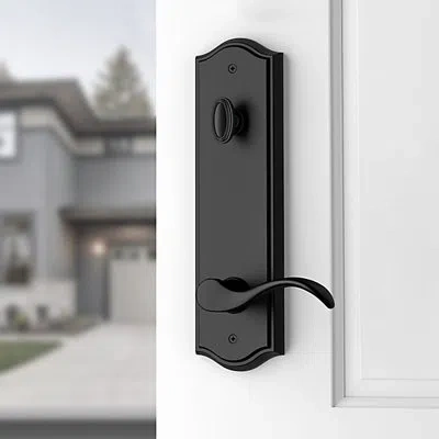 Baldwin Hampshire Handleset With Deadbolt And Door In Satin Black