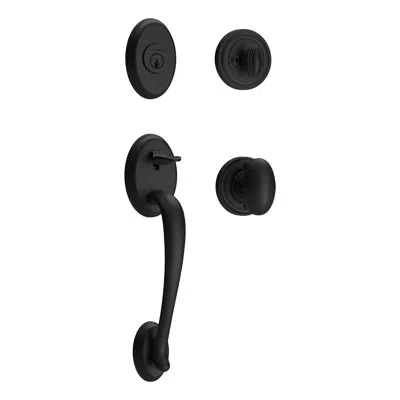Baldwin Handleset With Single Cylinder Deadbolt And Door Knob Rosette In Satin Black
