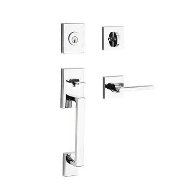 Baldwin Handleset With Single Cylinder Deadbolt And Door Lever And Rosette In Polished Chrome