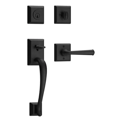 Baldwin Handleset With Single Cylinder Deadbolt And Door Lever Rosette In Satin Black