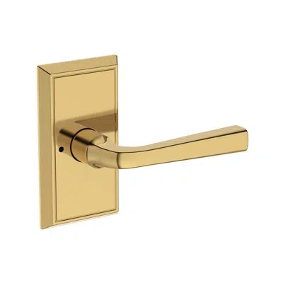 Baldwin Kingvale Privacy Lever With Chamfered 5in Rose In Lifetime (pvd) In Polished Brass