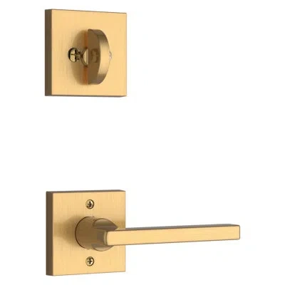 Baldwin La Jolla Single Cylinder Handleset, Square Lever, Square Interior In Satin Brass