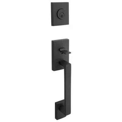 Baldwin La Jolla Single Cylinder Handleset, Tube Lever, Square Interior In Satin Black
