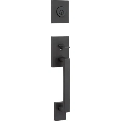 Baldwin La Jolla Single Cylinder Handleset With Contemporary Knob With Contemporary Square Rose In Satin Black