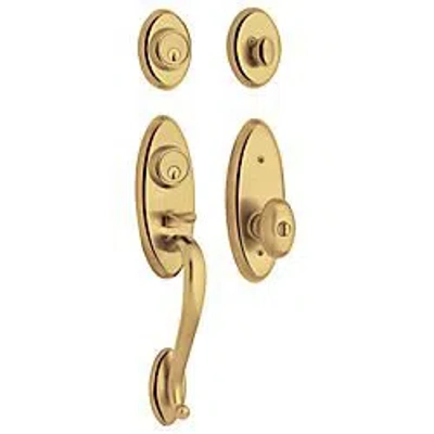 Baldwin Landon Handleset With Double Cylinder Deadbolt And Door Knob And Rosette In Non-lacquered Brass