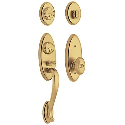 Baldwin Landon Handleset With Single Cylinder Deadbolt And Door Knob And Rosette In Non-lacquered Brass