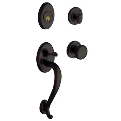 Baldwin Logan Handleset With Deadbolt And Door Lever And Rosette In Oil Rubbed Bronze