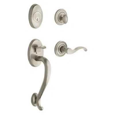 Baldwin Logan Handleset With Double Cylinder Deadbolt And Wave Door Lever And Rosette
