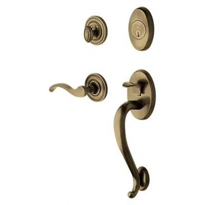 Baldwin Logan Handleset With Single Cylinder Deadbolt And Door And Rosette In Satin Brass & Black