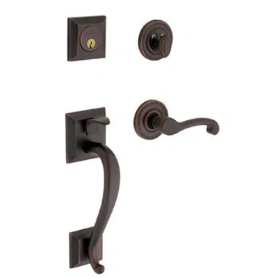 Baldwin Madison Handleset With Double Cylinder Deadbolt And Door Lever And Rosette In Oil Rubbed Bronze