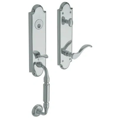 Baldwin Manchester Handleset With Single Cylinder Deadbolt And Door And Rosette In Polished Chrome