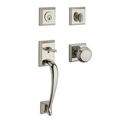 Baldwin Napa Handleset With Single Cylinder Deadbolt And Door Knob And Rosette In Bright Nickel