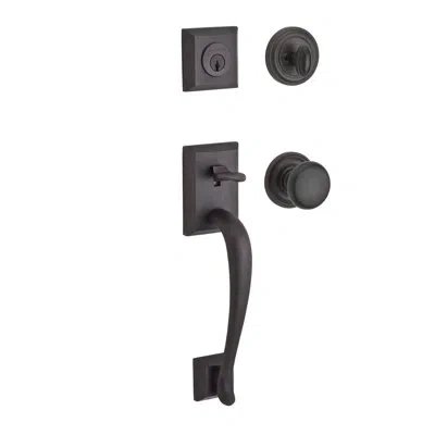 Baldwin Napa Handleset With Single Cylinder Deadbolt And Round Door Knob And Traditional Round Rosette In Venetian Bronze