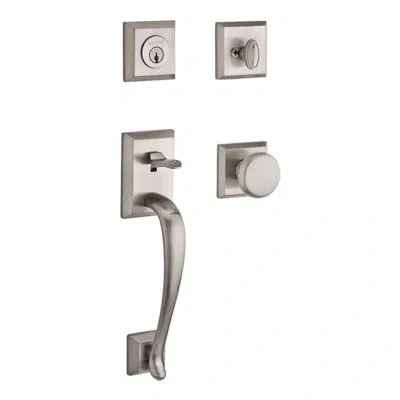 Baldwin Napa Single Cylinder Handleset With Round Door Knob And Traditional Square Rose With Smartkey In Satin Nickel