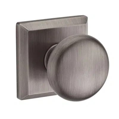 Baldwin Round Door Knob With Traditional Square Rose In Matte Antique Nickel