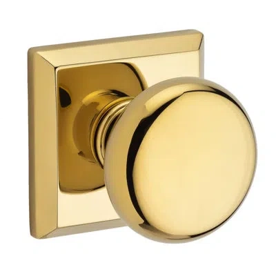 Baldwin Round Double Dummy Door Knob With Traditional Square Rose In Polished Brass
