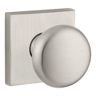 Baldwin Round Keyed Door Knob With Contemporary Square Rose In Satin Nickel
