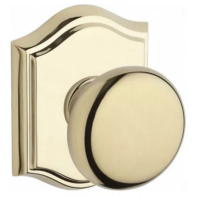Baldwin Round Keyed Door Knob With Traditional Arch Rose In Polished Brass