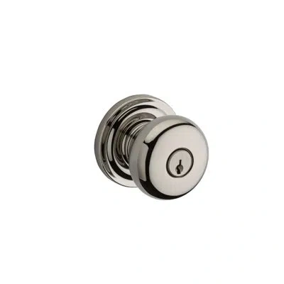 Baldwin Round Keyed Door Knob With Traditional Round Rose In Polished Nickel