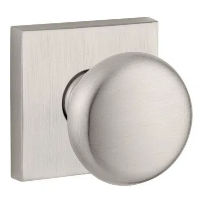 Baldwin Round Passage Door Knob With Contemporary Square Rose In Satin Nickel