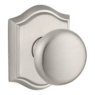 Baldwin Round Privacy Door Knob With Traditional Arch Rose In Satin Nickel