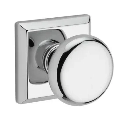Baldwin Round Privacy Door Knob With Traditional Square Rose In Polished Chrome