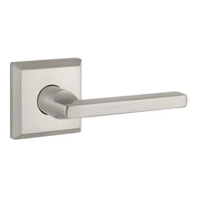 Baldwin Square Keyed Door Lever With Traditional Square Rose In Satin Nickel