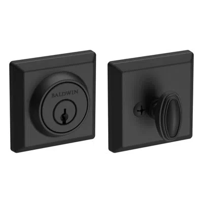 Baldwin Square Single Cylinder Deadbolt With Rosette In Satin Black