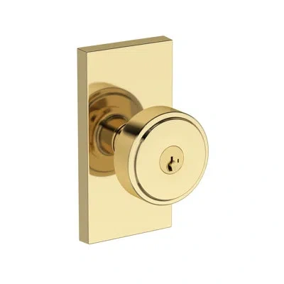 Baldwin Vashon Keyed Entry Knob With Contemporary 5in Rose In Unlacquered Brass