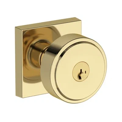 Baldwin Vashon Keyed Entry Knob With Contemporary Square Rose In Unlacquered Brass