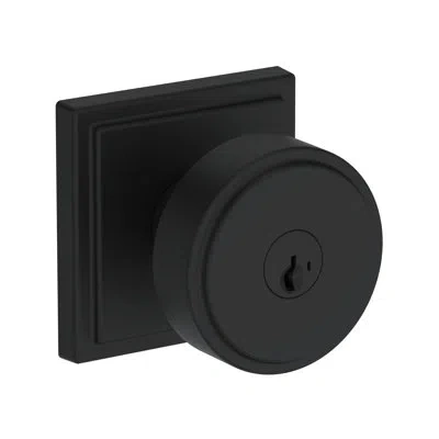 Baldwin Vashon Keyed Entry Knob With Stepped Square Rose In Unlacquered Brass