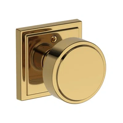 Baldwin Vashon Passage Knob With Stepped Square Rose In Lifetime (pvd) Polished Brass