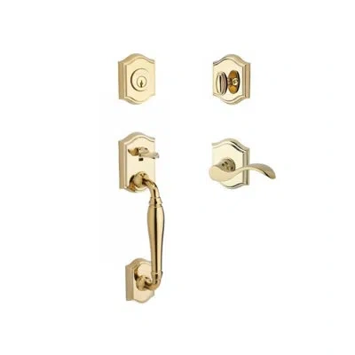 Baldwin Westcliff Handleset With Deadbolt And Door Lever And Rosette In Polished Brass