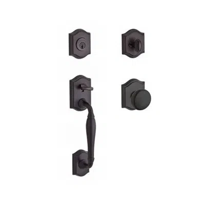 Baldwin Westcliff Handleset With Single Cylinder Deadbolt And Door Knob And Rosette In Venetian Bronze