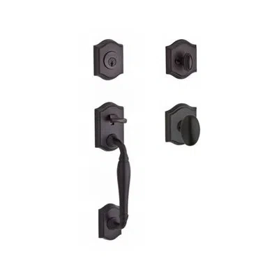 Baldwin Westcliff Handleset With Single Cylinder Deadbolt And Door Knob And Rosette In Venetian Bronze