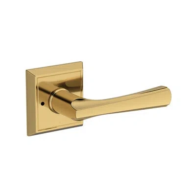 Baldwin Wyndcliff Privacy Lever With Chamfered Square Rose In Lifetime (pvd) In Polished Brass