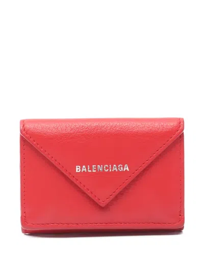 Pre-owned Balenciaga 00s Paper Mini Leather Wallet In Red