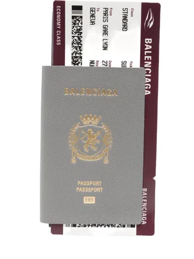 Balenciaga 1 Ticket Leather Passport Wallet In Gray