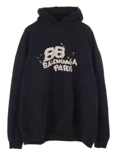 Pre-owned Balenciaga 10's Bb Paris Icon Hoodie In Black