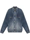 Balenciaga Blue Jacket With Classic Collar And Maxi Logo Print On The Rear In Denim Man