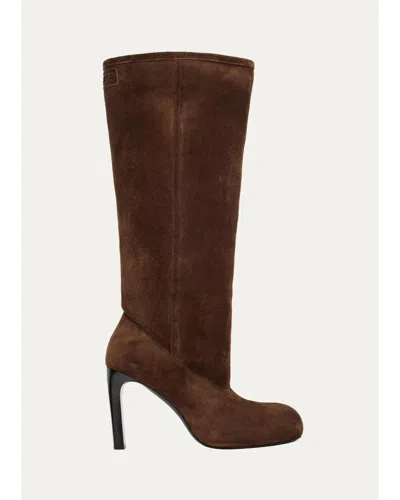 Balenciaga 100mm Fargo Suede Knee-high Boots In Brown