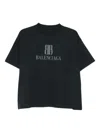 Balenciaga Faded Black T-shirt With Central Print And Wide Fit. In Black