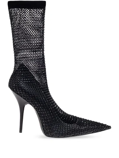 Balenciaga 110mm Avenue Fishnet Booties In Black