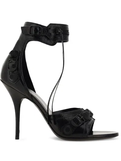 Balenciaga Cagole Embellished Crinkled-leather Sandals In Black