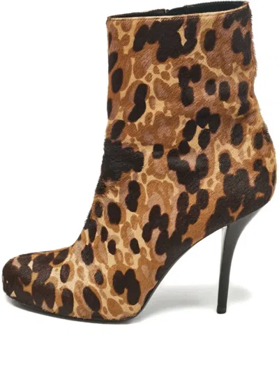Pre-owned Balenciaga 110mm Leopard-print Ankle Boots In Brown