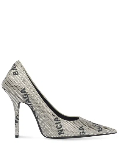 Balenciaga Square Knife 110 Embellished Pumps In White