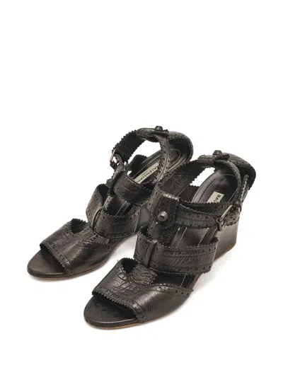 Pre-owned Balenciaga 120mm Broguing-details Sandals In Black