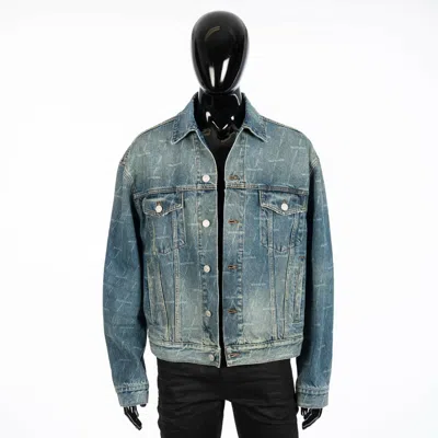 Pre-owned Balenciaga 1450$ Stonewashed Blue Denim Jacket - Large Fit, Lasered Logo Pattern