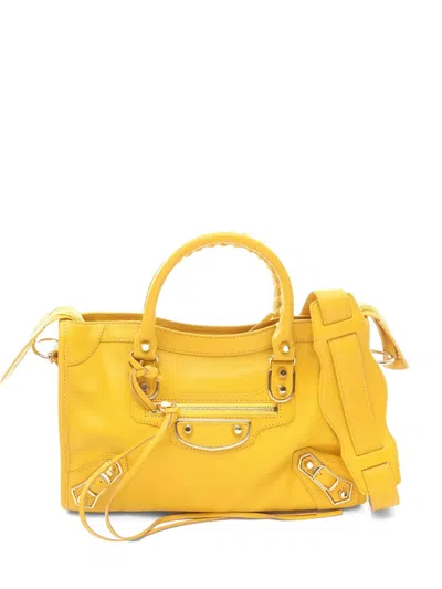 Pre-owned Balenciaga 1910s Metallic Edge Leather Tote Bag In Yellow